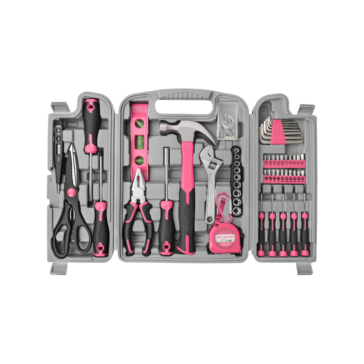 56 عدد کیت ابزار خانگی صورتی صورتی جعبه ابزار اولیه تعمیرات جعبه ابزار کامل ست ابزار زنانه